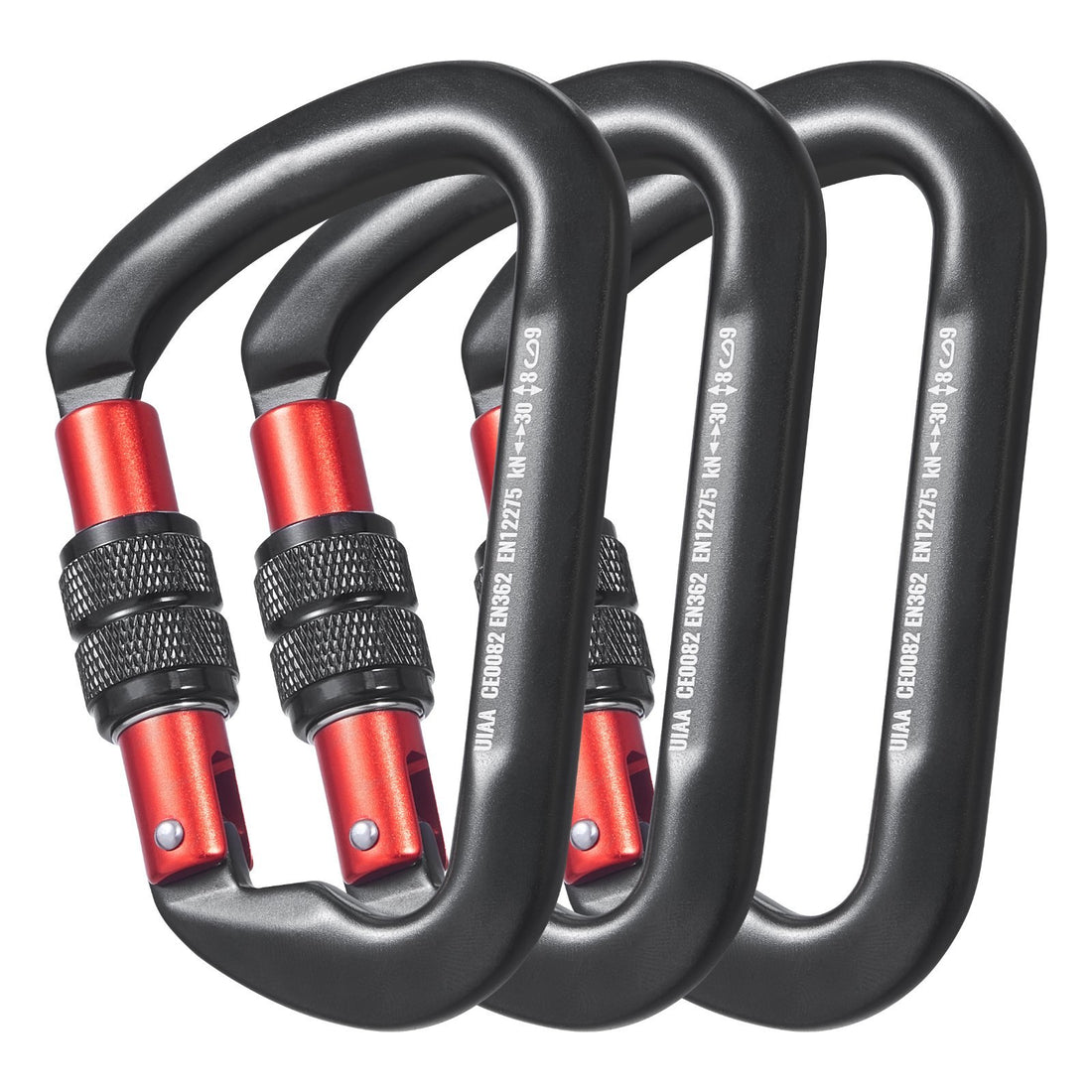 Climbing Carabiner Clips, 3 PCS Heavy Duty Caribiner, Professional 30 KN  6744 Lbs Spindle Strength, Large D-Shaped For Hiking,Rappelling,Rescue,Dog Leash,Hammocks, Swings
