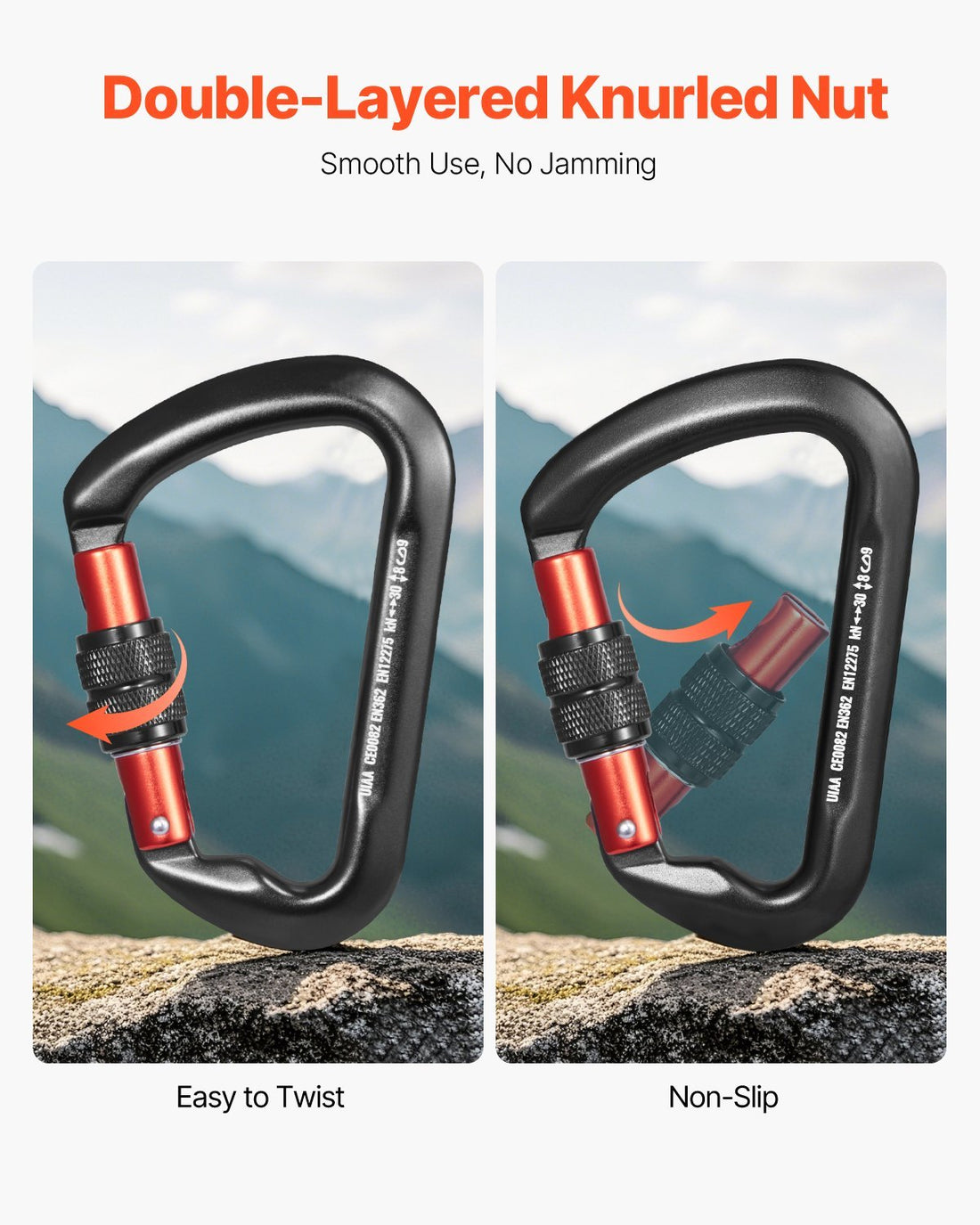 Climbing Carabiner Clips, 3 PCS Heavy Duty Caribiner, Professional 30 KN  6744 Lbs Spindle Strength, Large D-Shaped For Hiking,Rappelling,Rescue,Dog Leash,Hammocks, Swings
