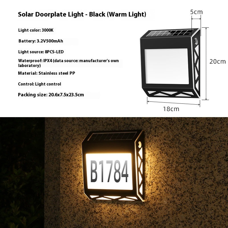 Solar Light Doorplate Outdoor Digital Light