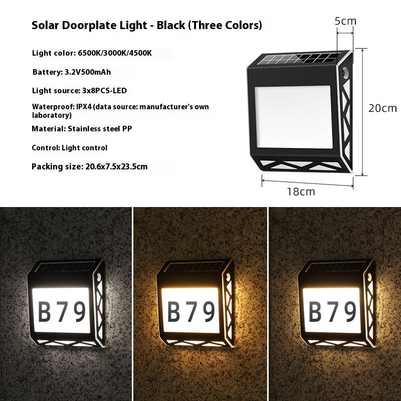 Solar Light Doorplate Outdoor Digital Light
