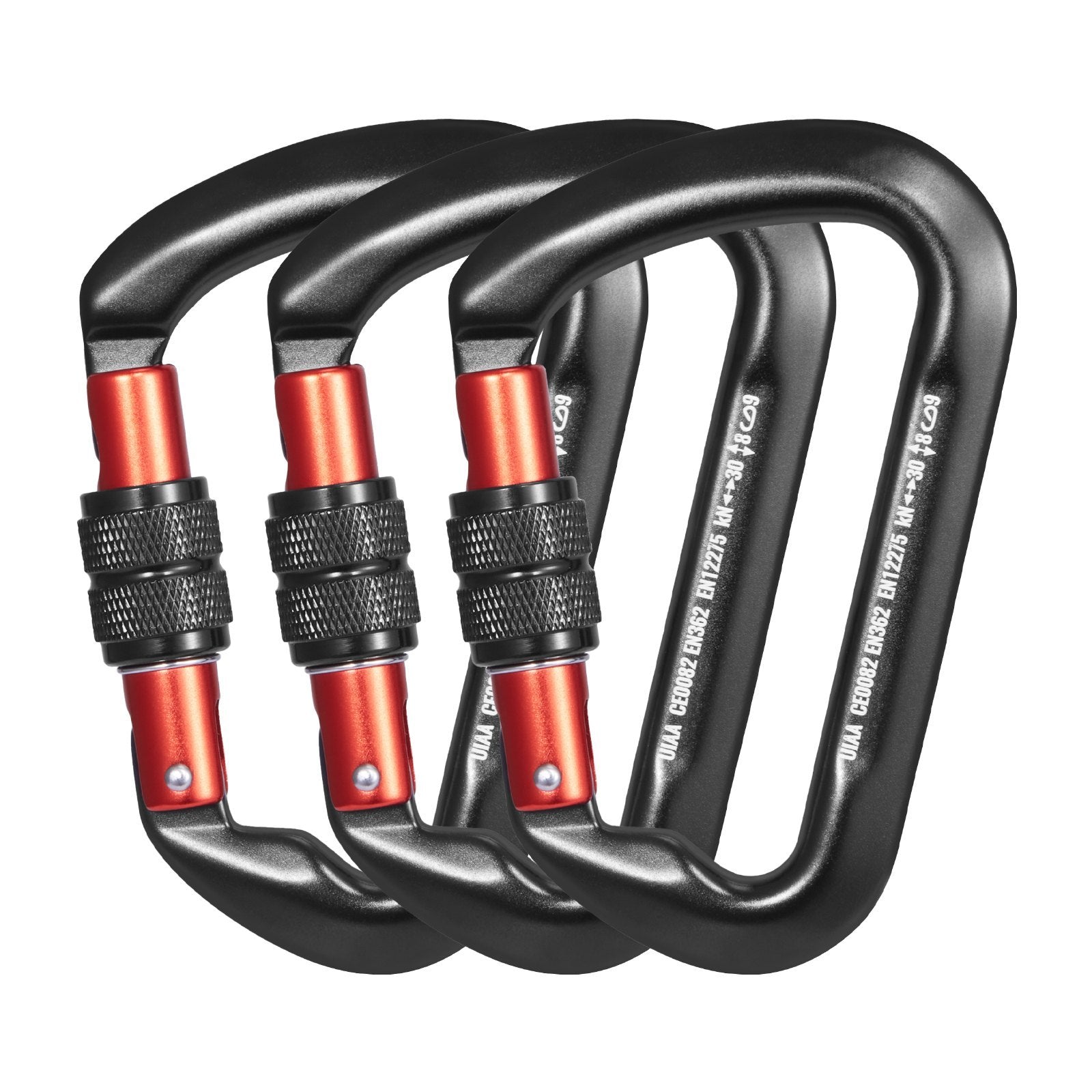 Climbing Carabiner Clips, 3 PCS Heavy Duty Caribiner, Professional 30 KN  6744 Lbs Spindle Strength, Large D-Shaped For Hiking,Rappelling,Rescue,Dog Leash,Hammocks, Swings