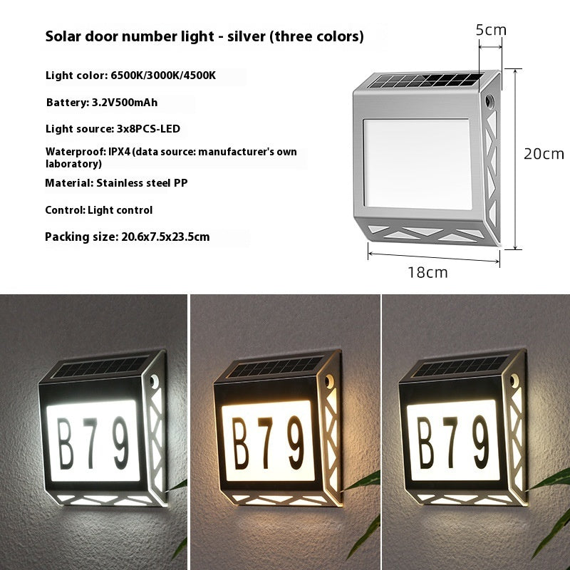 Solar Light Doorplate Outdoor Digital Light